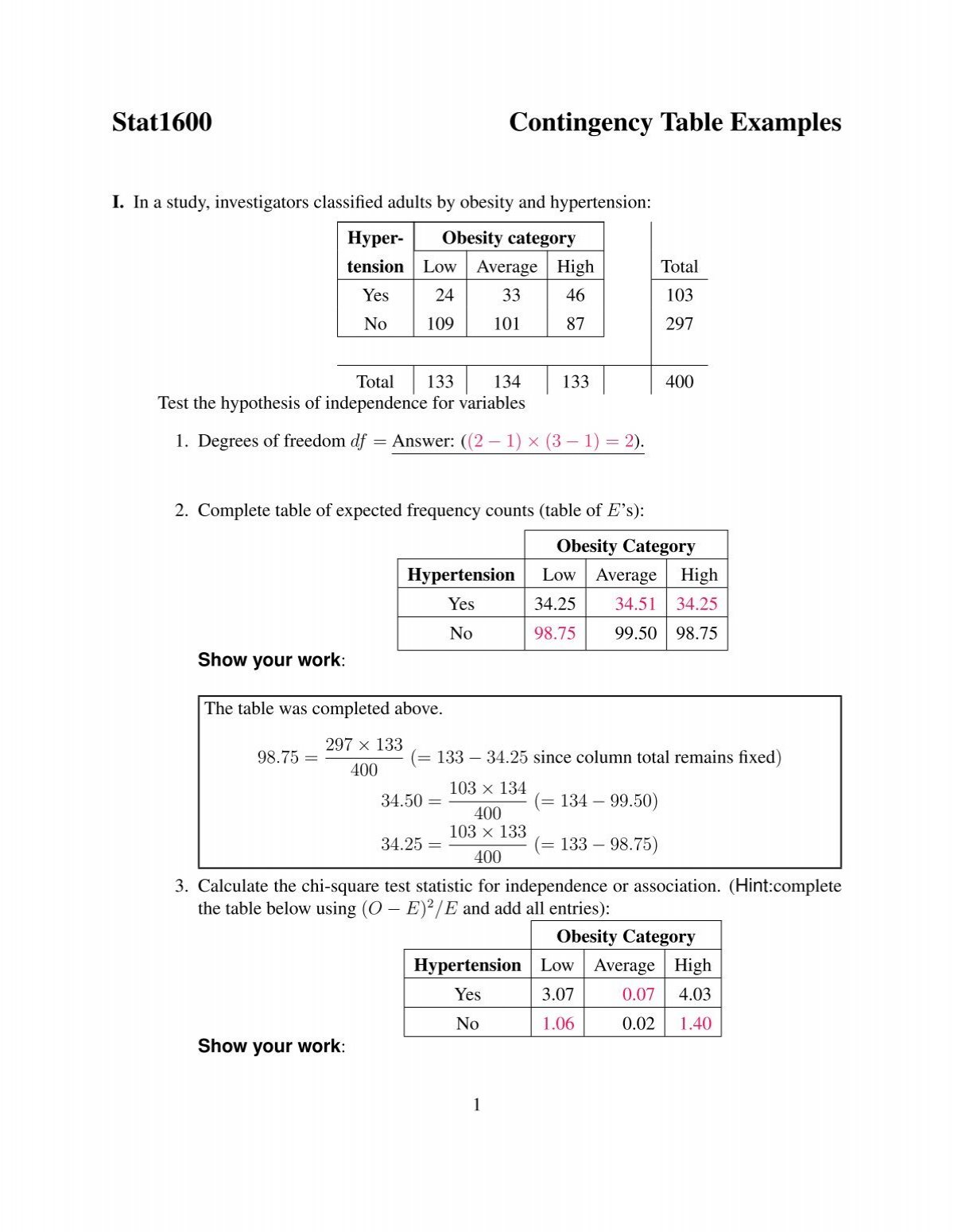 Stat1600 Contingency Table Examples