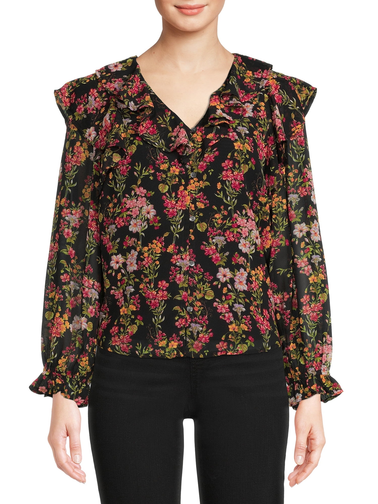 Time And Tru Women S Ruffle Blouse Walmart Com