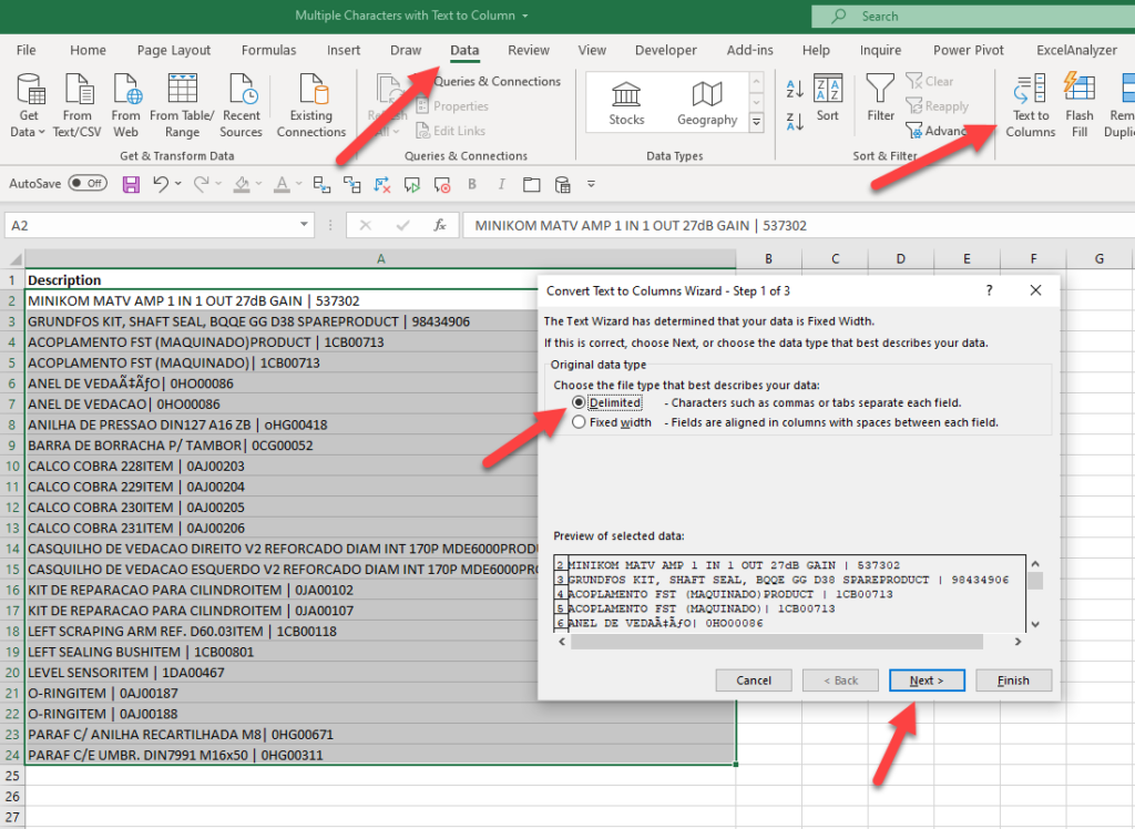 Using Multiple Characters As Delimiters In Excel Text To Column